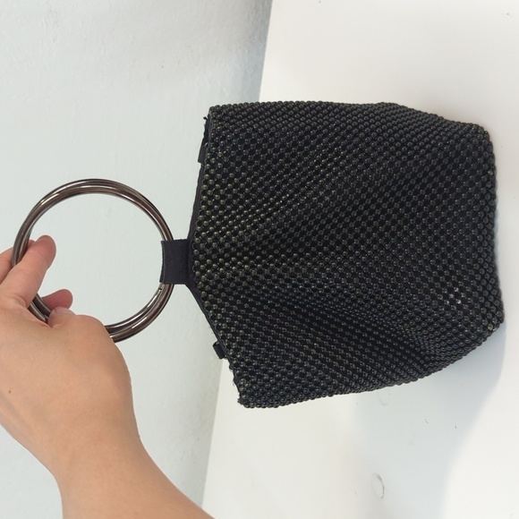 Women's Beaded Circle Handle Hobo Bag Black Gray punk grunge goth casual 90s y2k - Picture 3 of 11